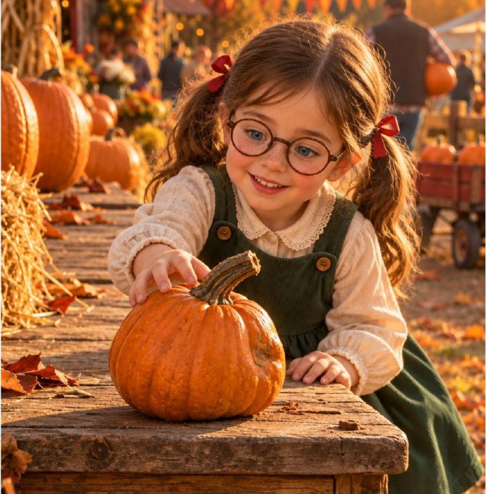 Molly reaching for the little pumpkin nobody picked